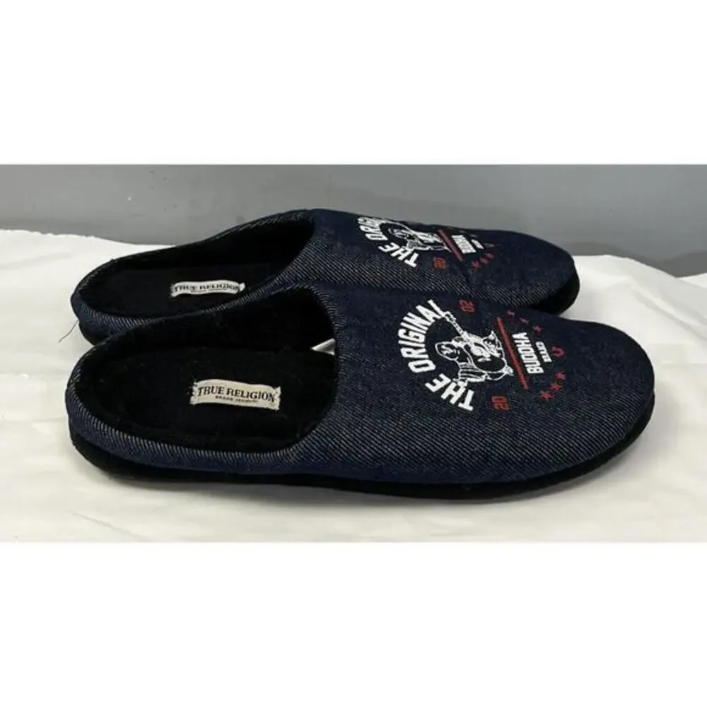 True‎ Religion Mens Size M 9-10 Black Blue Slip On Slippers Original Buddah